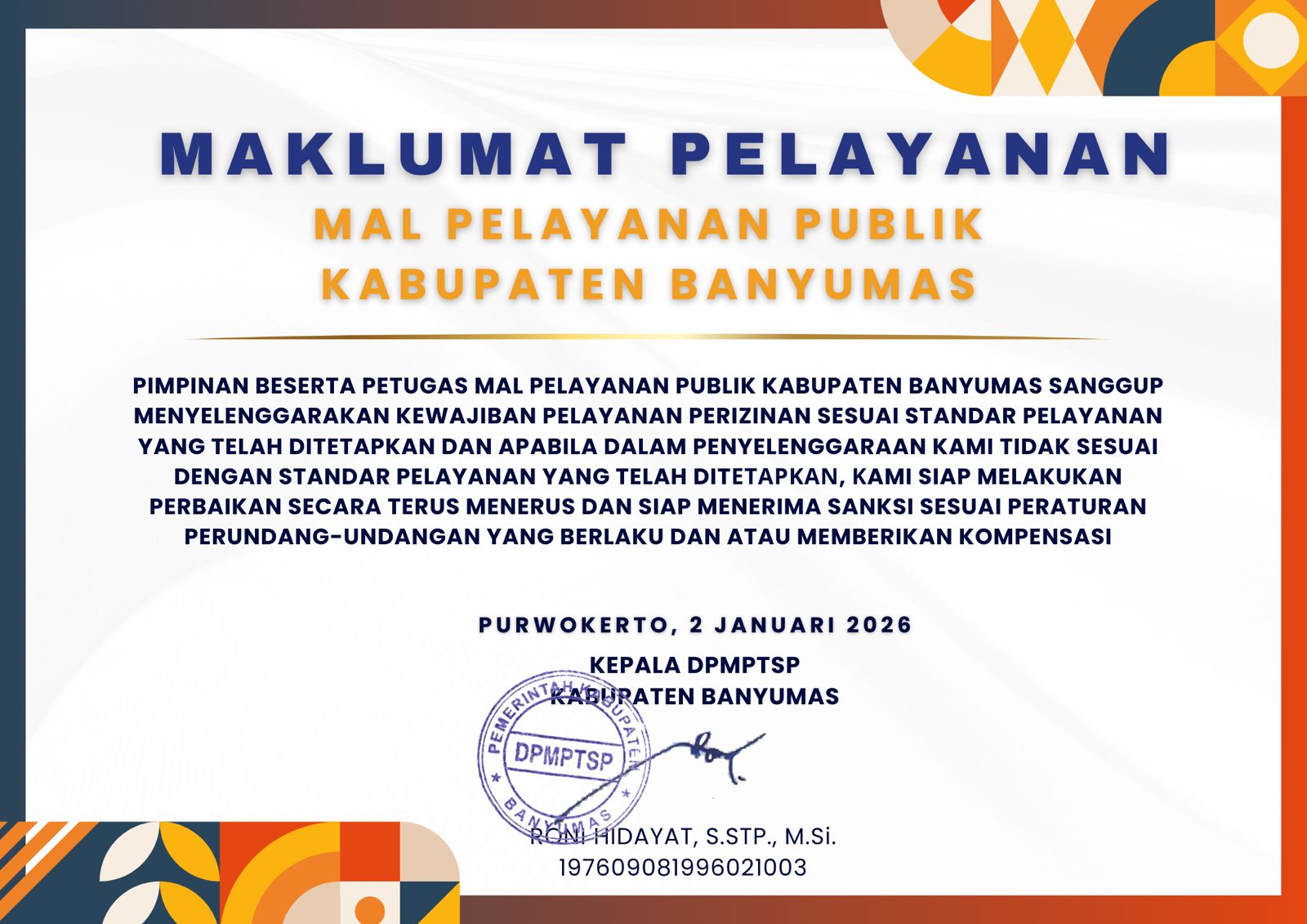 Mal Pelayanan Publik Banyumas Tetapkan Maklumat Pelayanan