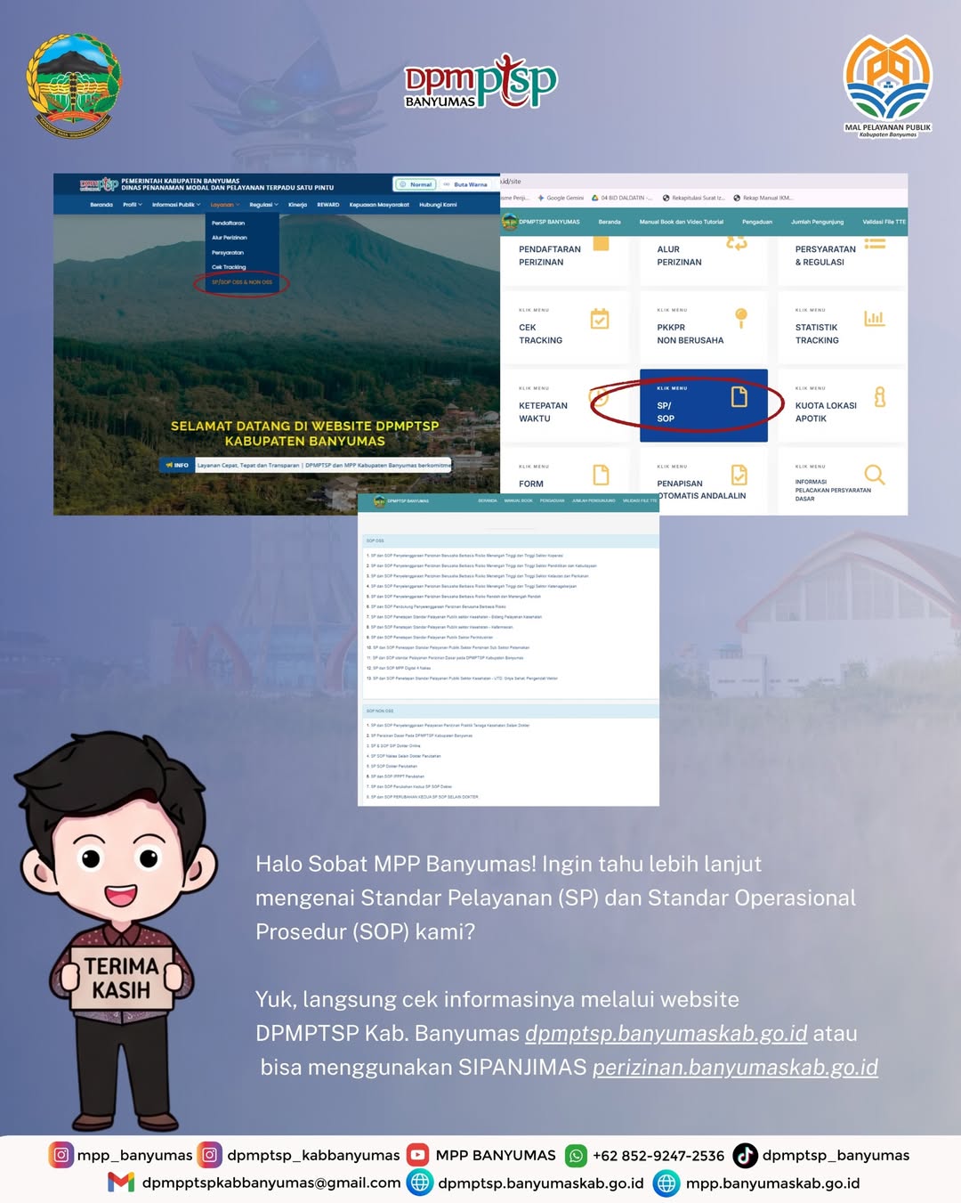 Sobat MPP ingin tahu lebih lanjut mengenai detail alur dan standar pelayanan kami? Tidak perlu repot datang ke kantor, semua dokumen bisa diakses langsung secara online.